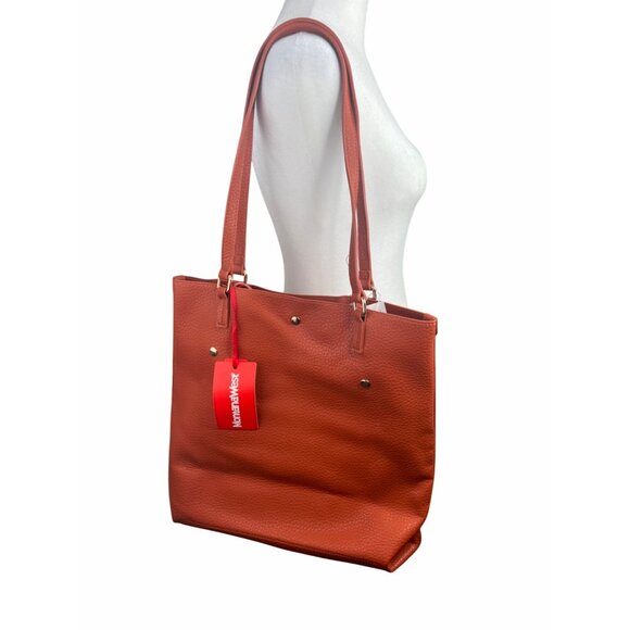 Montana West Textured Faux Leather Tote Bag With Detachable Pouch & Gold Accents - Picture 9 of 12